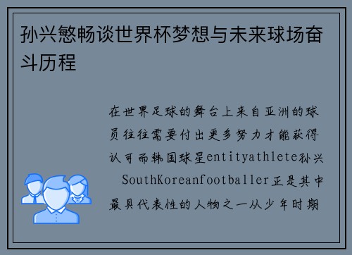 孙兴慜畅谈世界杯梦想与未来球场奋斗历程